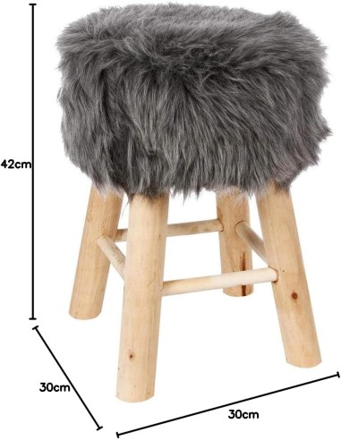 Tabouret D'appoint Oslo Fourrure Gris Atmosphera