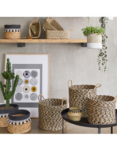 Lot De 3 Paniers De Rangement A Pompons Seagrass Atmosphera