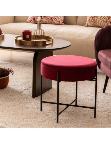 Tabouret D'appoint Arty En Velours Rubis Atmosphera