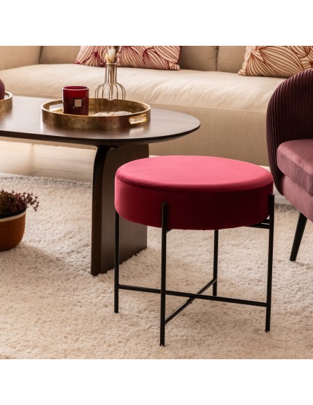 Tabouret D'appoint Arty En Velours Rubis Atmosphera