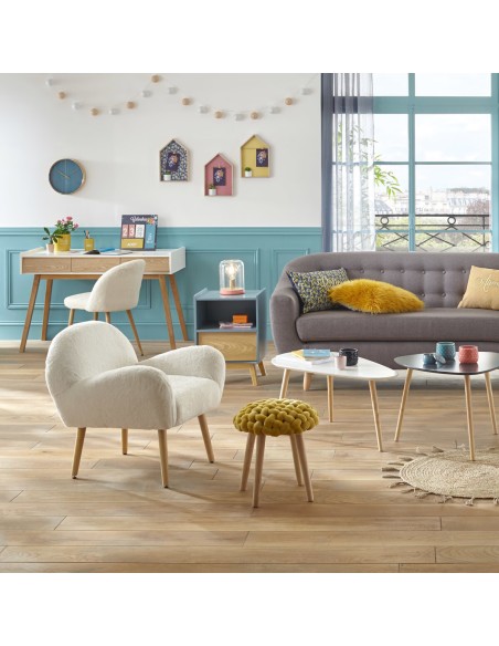 Tabouret En Velours Tricoté Akemi Gris Atmosphera