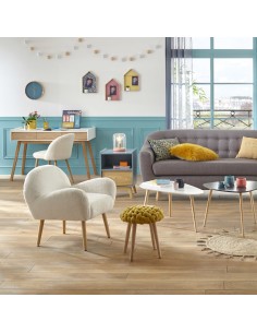 Tabouret En Velours Tricoté Akemi Jaune Ocre Atmosphera 2