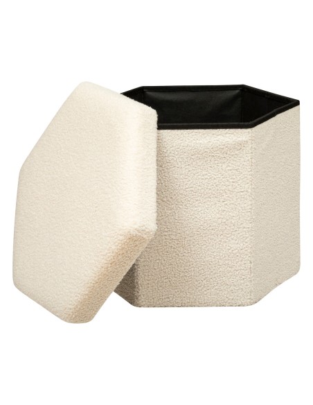 Pouf pliant hexagonal Jako bouclette Ivoire Atmosphera