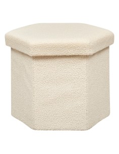 Pouf pliant hexagonal Jako bouclette Ivoire Atmosphera