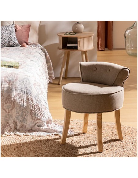 Tabouret D'appoint Firmin En Velours Beige Atmosphera