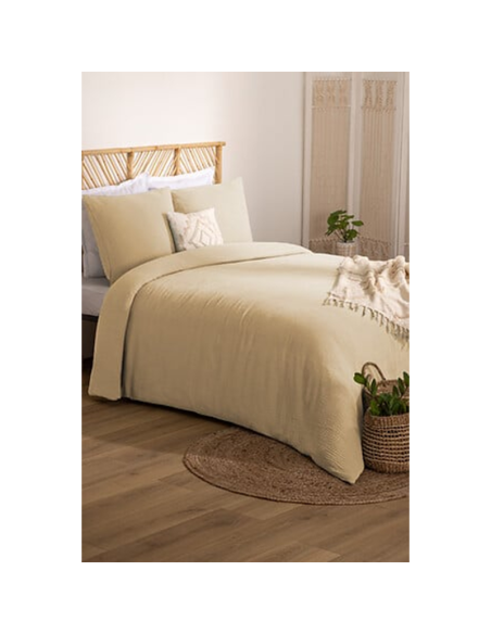 Parure de lit 3 pièces Flora 260x240 Beige Lin Atmosphera