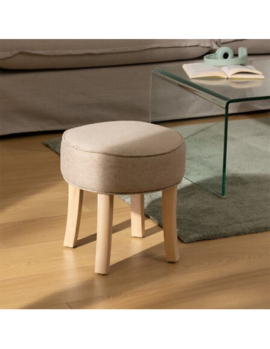 Tabouret D'appoint Adriel En Velours Beige Atmosphera