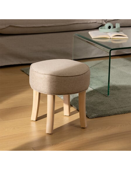 Tabouret D'appoint Adriel En Velours Beige Atmosphera