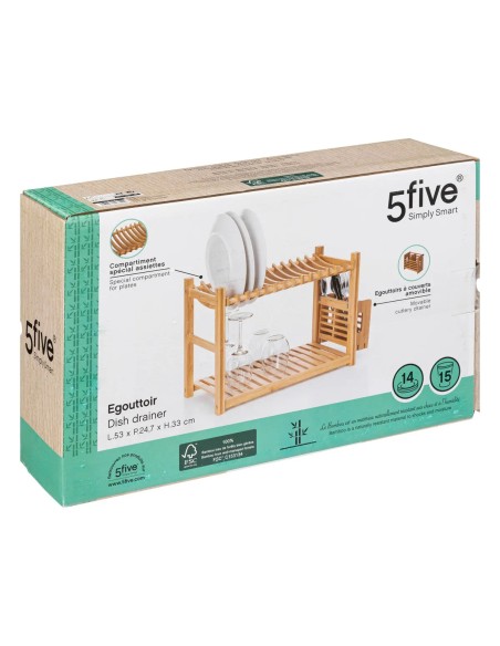 Égouttoir 2 Niveaux Avec Pot À Couverts En Bambou Five