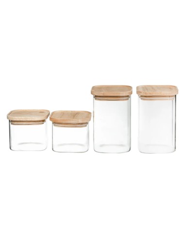 Lot de 4 bocaux empilables Hermet verre et bois Five
