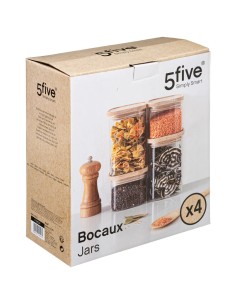 Lot de 4 bocaux empilables Hermet verre et bois Five 2