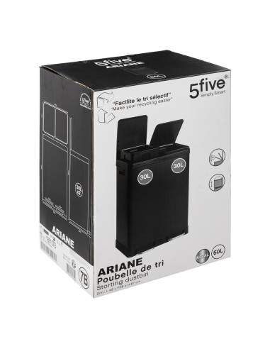 Poubelle de tri 2 bacs 2x30L Ariane Noire Five