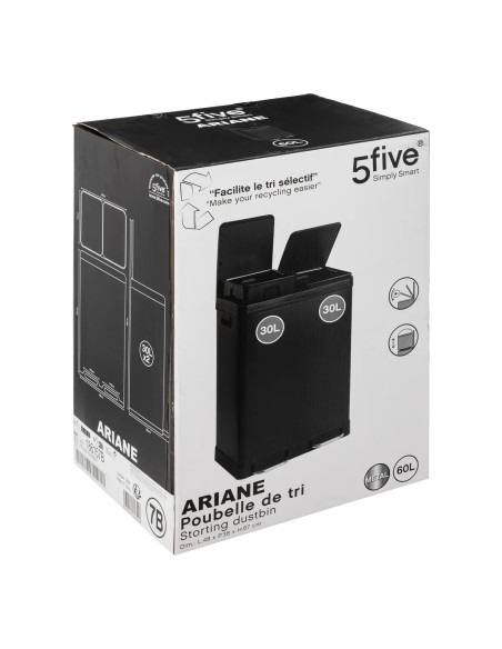 Poubelle de tri 2 bacs 2x30L Ariane Noire Five
