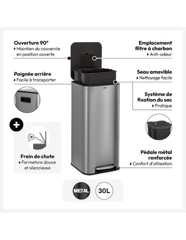 Poubelle à pédale carrée Delta 30L INOX Five