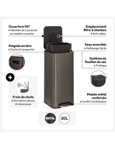 Poubelle à pédale carrée Delta 30L Carbone Five 2