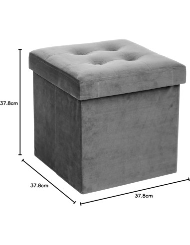 Pouf Coffre En Velours Lysandre Gris Atmosphera