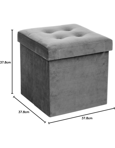 Pouf Coffre En Velours Lysandre Gris Atmosphera