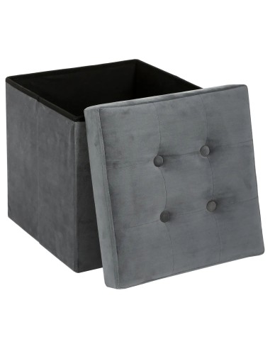 Pouf Coffre En Velours Lysandre Gris Atmosphera