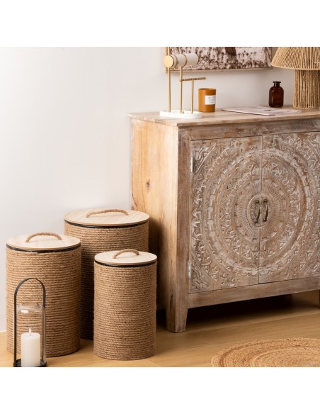 Lot de 3 coffres ronds Bill Beige Atmosphera