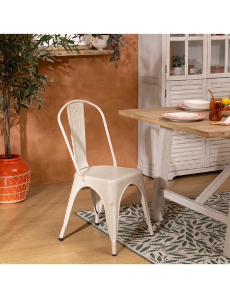 Lot De 4 Chaises Niko En Métal Beige Argile Atmosphera