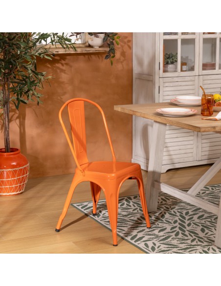 Lot De 4 Chaises Niko En Métal Orange Atmosphera