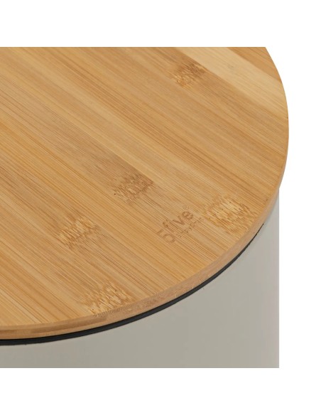 Poubelle En Métal Couvercle En Bambou 30L Beige Five