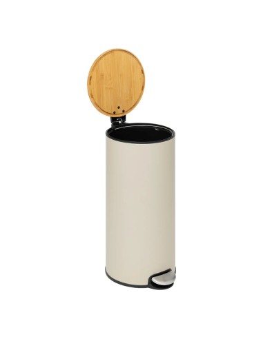 Poubelle En Métal Couvercle En Bambou 30L Beige Five