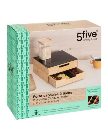 Porte Capsules 2 Tiroirs Black En Bambou Five