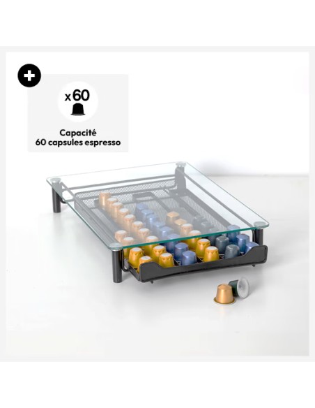 Porte Capsules x60 Tiroir Métal Et Verre Noir Five