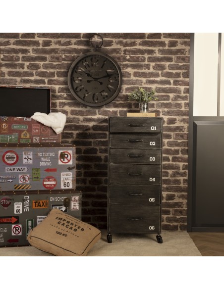 Chiffonnier 6 Tiroirs Sevin Noir Atmosphera