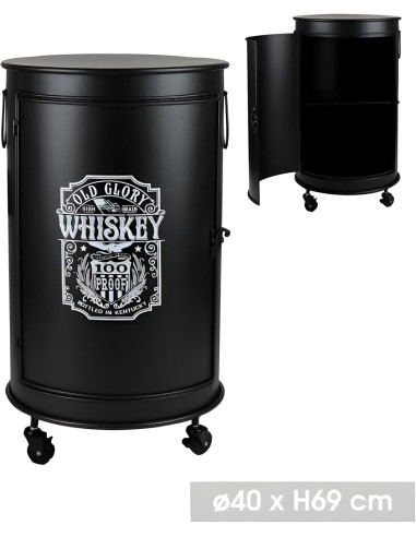 Bar Bidon Avec Roulettes Loft & Metal Noir Atmosphera