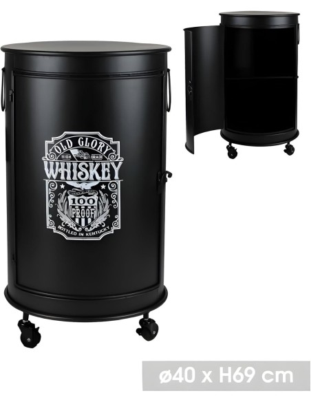 Bar Bidon Avec Roulettes Loft & Metal Noir Atmosphera