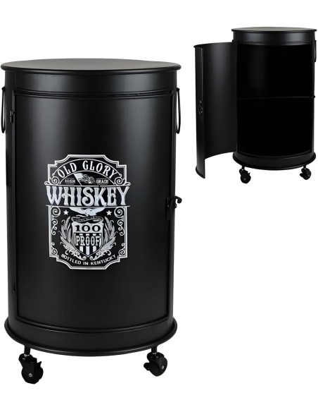 Bar Bidon Avec Roulettes Loft & Metal Noir Atmosphera