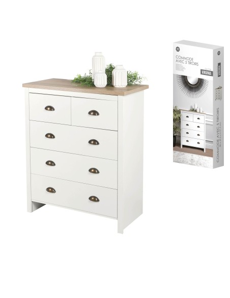 Commode Avec 5 Tiroirs Colonial Blanc Atmosphera