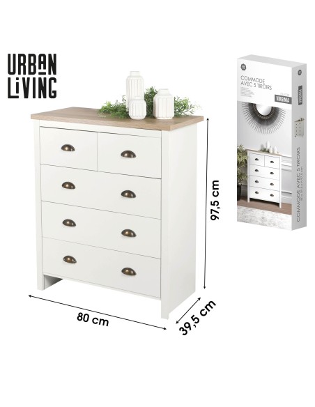 Commode Avec 5 Tiroirs Colonial Blanc Atmosphera