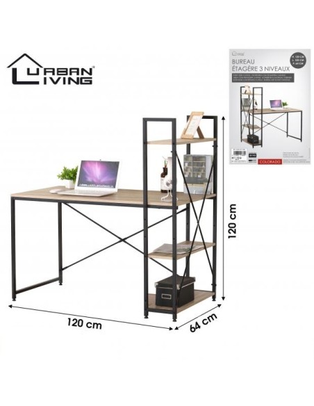 Bureau Avec Étagère 3 Niveaux Colorado Five