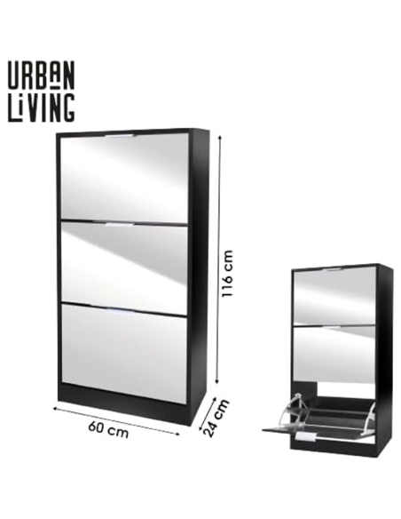 Range Chaussures 3 Tiroirs Miroir Noir Five