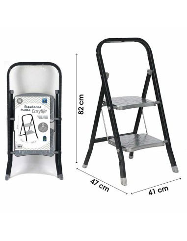 Escabeau Pliable 2 marches Noir Atmosphera