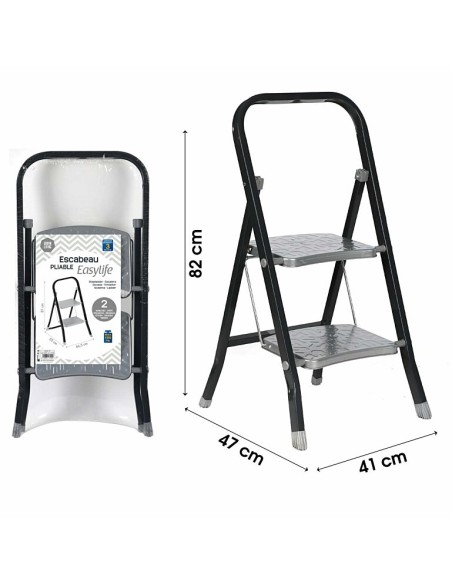 Escabeau Pliable 2 marches Noir Atmosphera