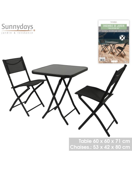 Ensemble De Jardin Table Avec 2 Chaises Noir Five