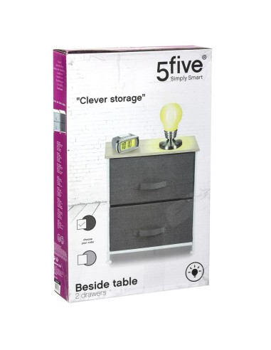 Table De Chevet 2 Tiroirs Tissa Gris Foncé Five