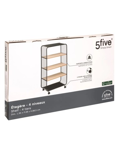 Étagère À Roulettes 4 Niveaux Noir Five