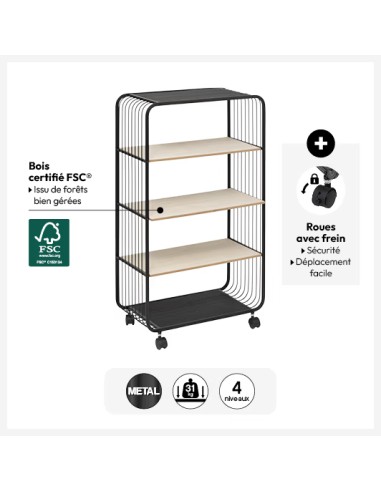 Étagère À Roulettes 4 Niveaux Noir Five