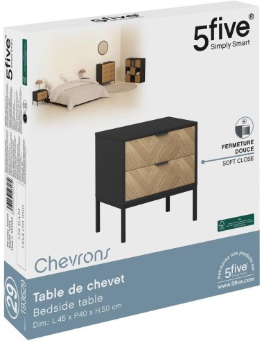 Table De Chevet 2 Tiroirs Chevrons Noir Five