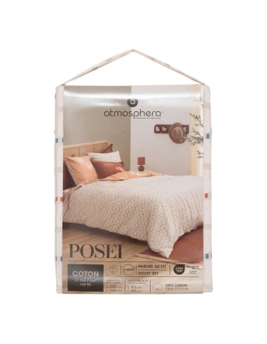 Parure De Lit Imprimée Posei 240x220 Beige Atmosphera