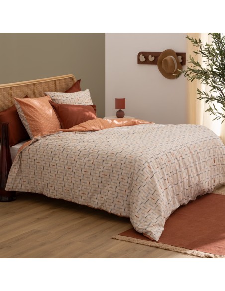 Parure De Lit Imprimée Posei 240x220 Beige Atmosphera