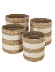 Lot de 4 paniers en jute Bicolore Blanc Atmosphera
