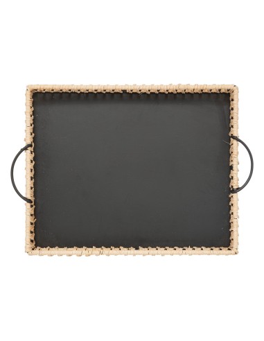 Lot De 2 Plateaux Cosy Métal Et Rotin Noir Atmosphera