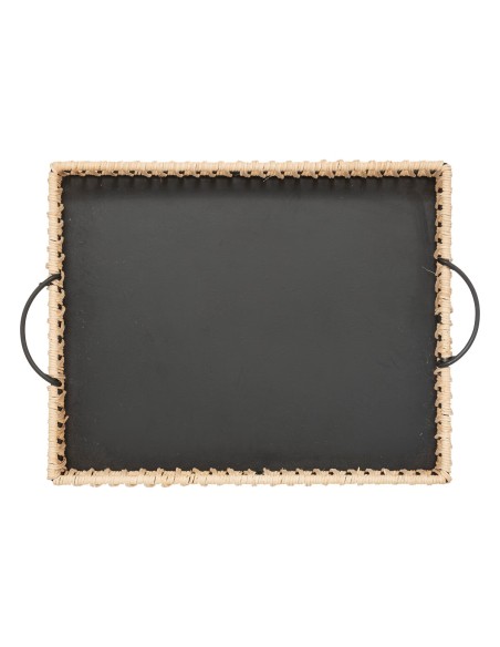 Lot De 2 Plateaux Cosy Métal Et Rotin Noir Atmosphera