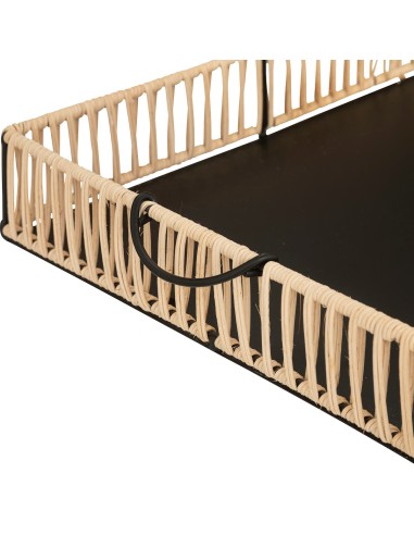 Lot De 2 Plateaux Cosy Métal Et Rotin Noir Atmosphera